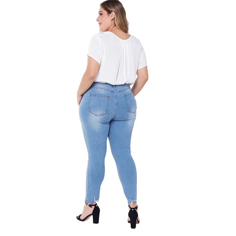 4XL, женские Стрейчевые обтягивающие джинсы с высокой талией, джинсовые брюки с цветочным принтом, женские брюки-карандаш размера плюс, K50