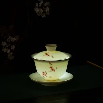 

White Porcelain Sheep Fat Jade Cover Bowl Three Just Cover Bowl Ceramic Gift Set Custom Logo Sopera De Ceramica Gaiwan