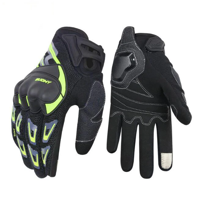 Женские и мужские мотоциклетные дышащие перчатки Guantes анти-осенние гоночные перчатки с сенсорным экраном на весь палец для четырех сезонов - Цвет: Green