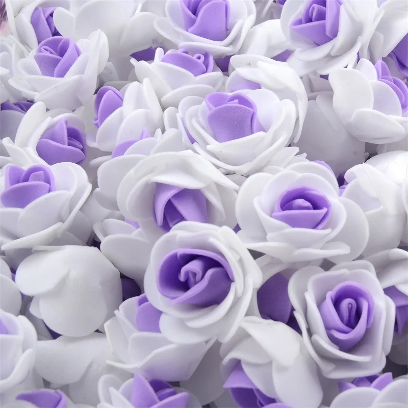 50 шт. двойной цвет мини ПЭ пена Роза голова искусственная Роза ручной работы Diy Свадебные украшения дома принадлежности для праздников и вечеринок аксессуары - Цвет: Purple