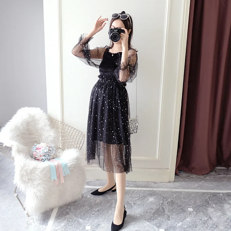 Yarn Gauze Princess Maternity Dresses Pregnancy Clothes For Pregnant Women Dress Elegant Sexy Sequins Vestido Maternity Clothing