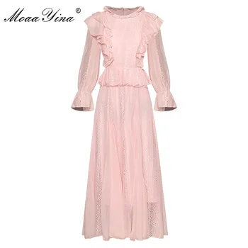 

MoaaYina Fashion Designer dress Spring Autumn Women's Dress Long sleeve Ruffles Patchwork Elegant Dresses