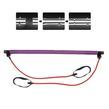 

Portable Pilates Bar Resistance Band Yoga Pilates Stick Home Gym Yoga Exercise Fitness Bar with 2 Foot Loops Stretch Stick