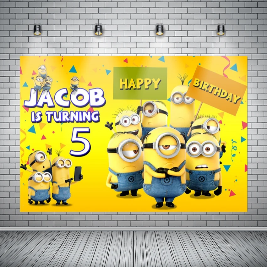 

Cartoon Yellow Vinyl Birthday Backdrop Minions New Fabric Flannel Photography Photo Background for Baby Photo Studio