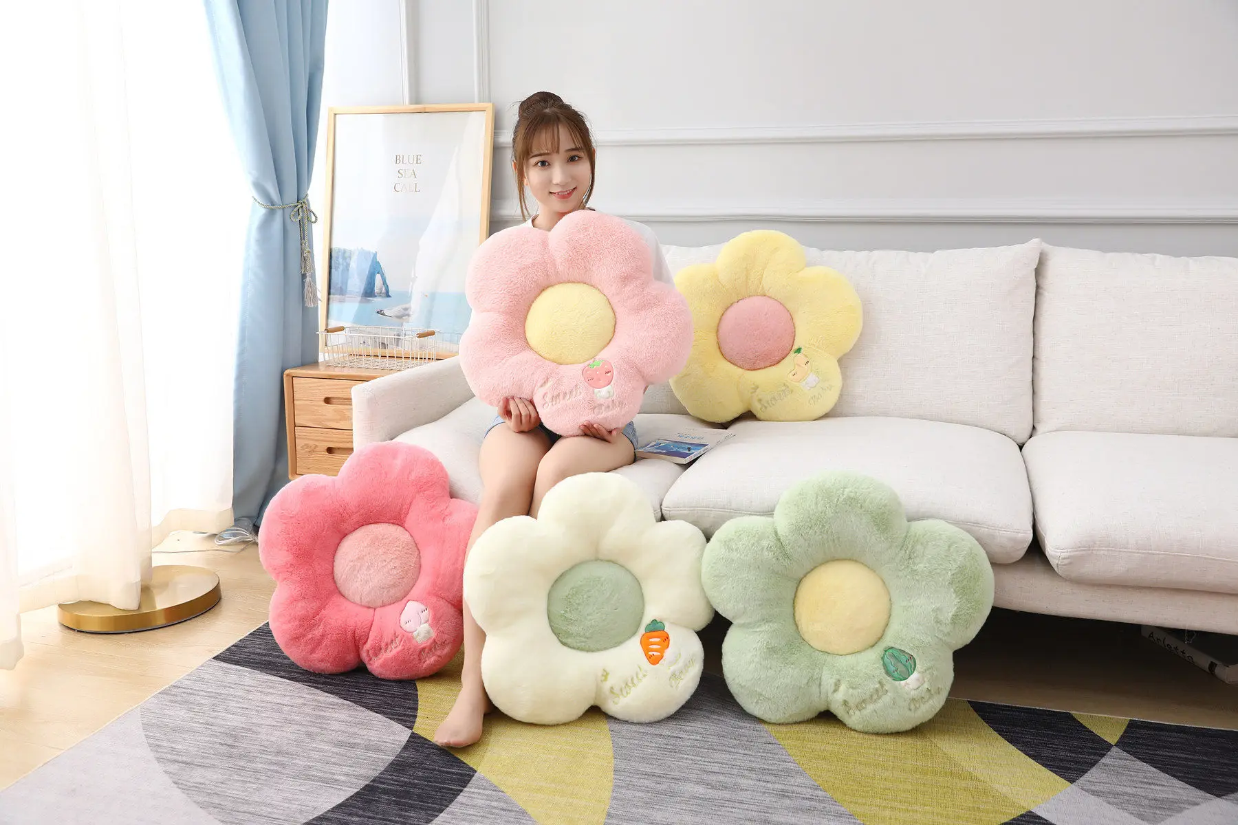 

50/90cm Plush Flower Stuffed Soft Plant Flower Throw Pillow Mat Stuffed Lifelike Flower Shape Baby Kids Home Playmat Cushion