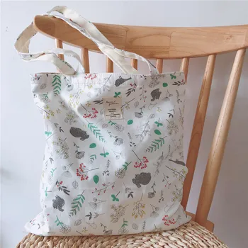 

student cotton linen cartoon print shoulder schoold bag women canvas tote handbag female shopping bag large capacity bags