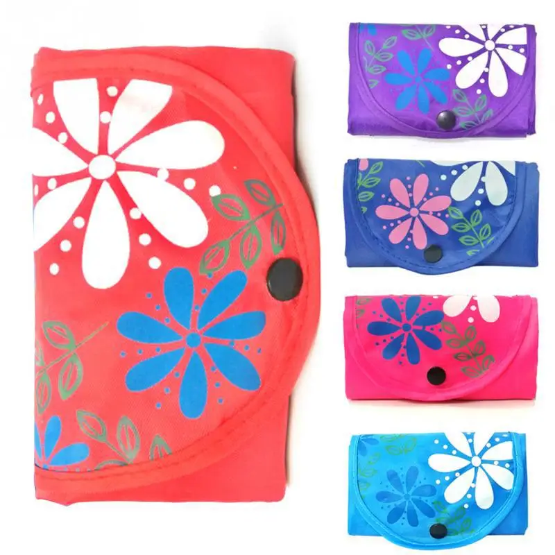Reusable Foldable Shopping Bags Flower Print Eco Totes Grocery Bag Women Oxford Fabric Shoulder Bags