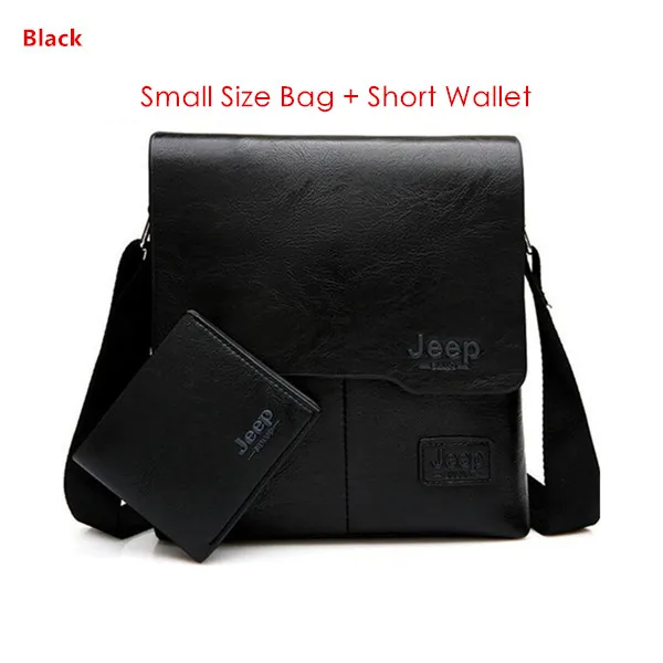 JEEP BULUO Man's Bag 2PC/Set Men Leather Messenger Shoulder Bags Business Crossbody Casual Bags Famous Brand Male Drop Shipping Black 1505-1-W002