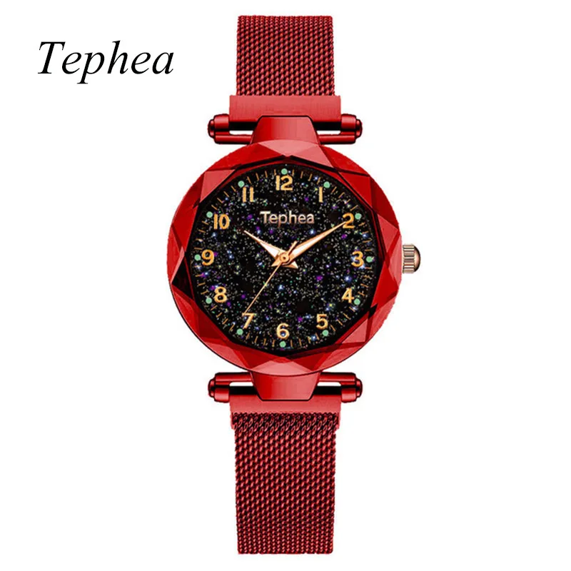 Модные женские часы Звездное небо роскошные магнитные женские наручные часы Stardust водонепроницаемые часы со стразами Orologio Donna Новинка - Цвет: Красный