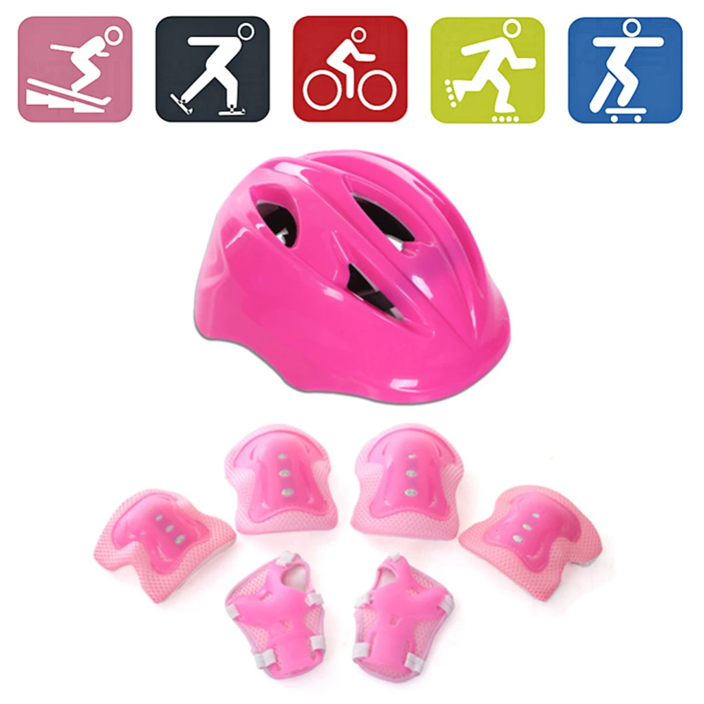 

7 Pcs Children Skating Protective Helmet Gear Sets Knee Elbow Wrist Pads for 4-12 years old Kids Skateboard Biking Equipments