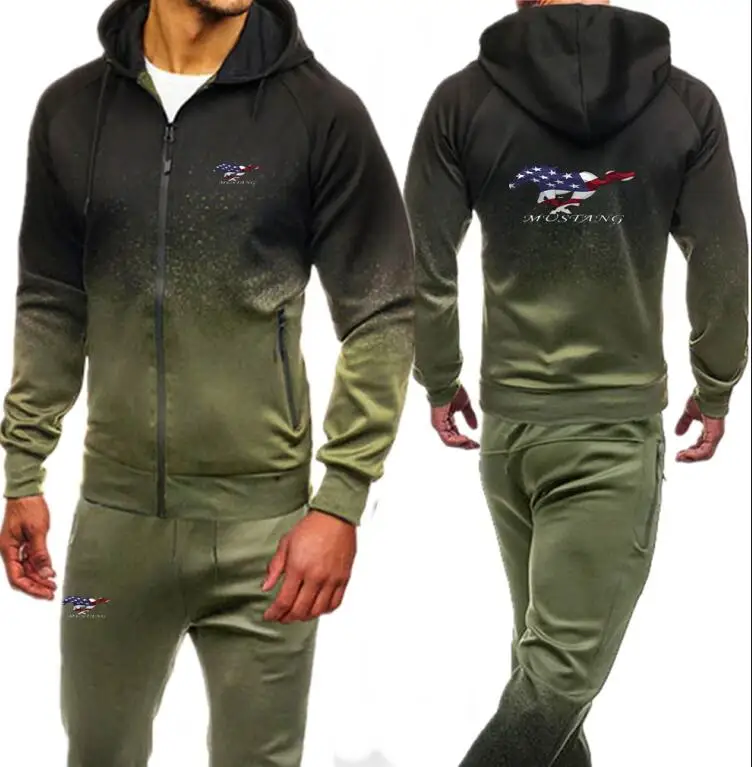 color 1 Мужской комплект одежды, спортивная одежда, осенние толстовки на молнии, свитшоты, спортивные комплекты, Ford Mustang, мужские спортивные костюмы, толстовки+ штаны - Цвет: color 1