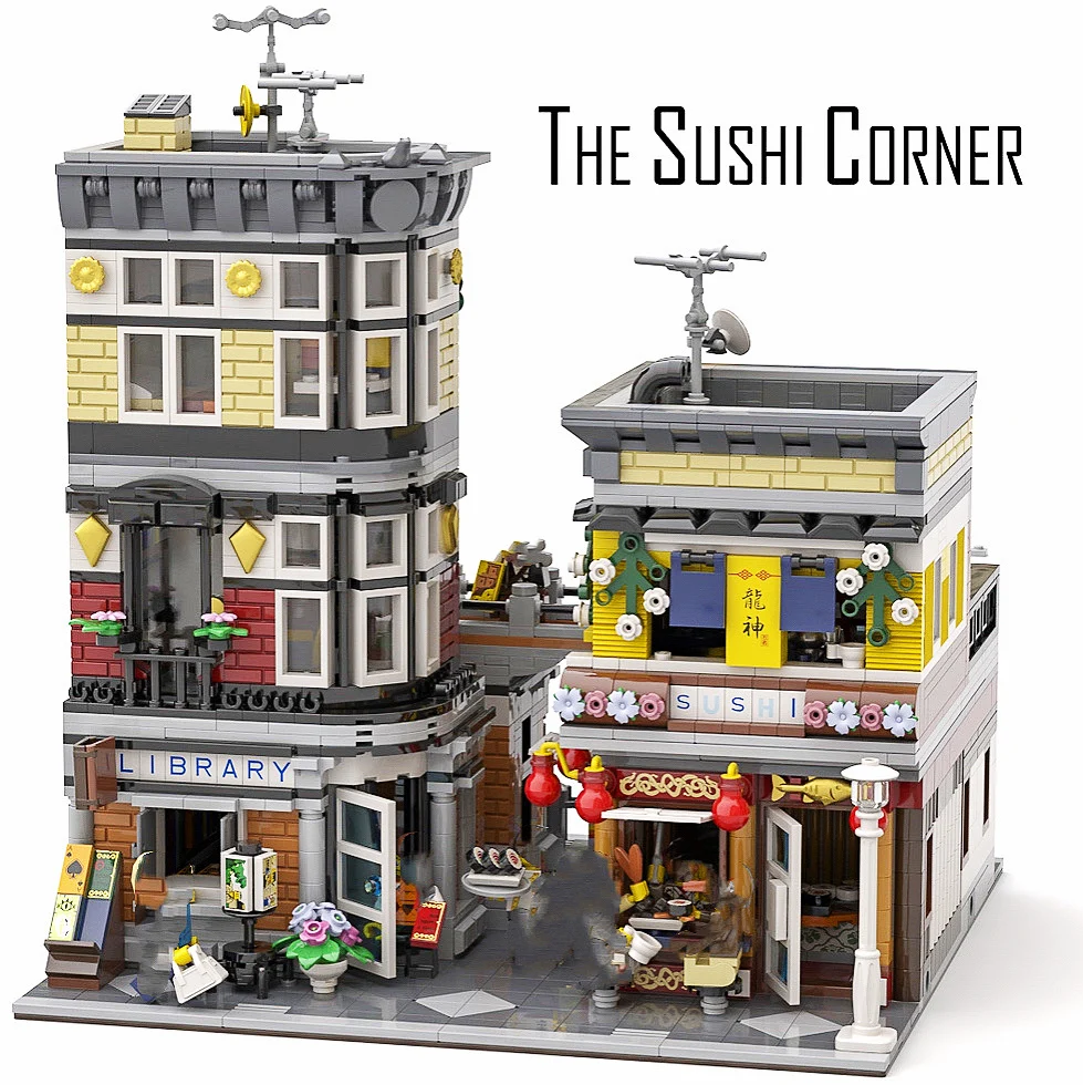 Ideas Expert Modular Buildings City Street view The Sushi Corner Shop Moc Bricks Building Blocks House Model Toys Detective | Игрушки и