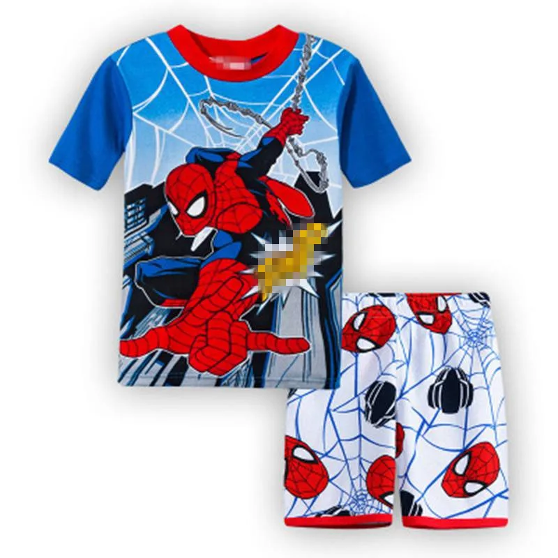 В розницу! Летние Детские пижамные комплекты Детская Хлопковая пижама с героями мультфильмов Пижама с короткими рукавами для мальчиков и девочек - Цвет: Небесно-голубой