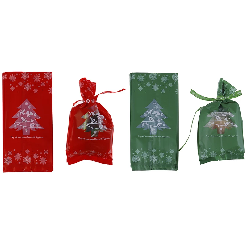50 шт. красные/зеленые Рождественские елки снежинки пластиковые пакеты печенья