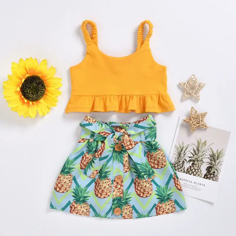 

Summer Sweet Toddler Kid Baby Girl Clothes Button Top Dress Outfit Set