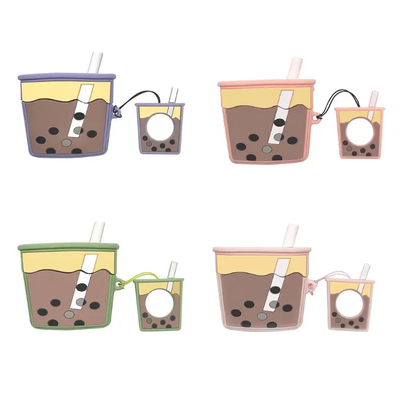 

Cute Pearl Milk Cup Silicone Case Protective Cover with Lanyard for Airpods Pro