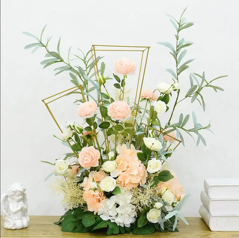 

Modern Simulation Silk Flower Metal Three-column Table Flower Wedding Decoration Hotel T Station Road Lead Furnishing Crafts Art