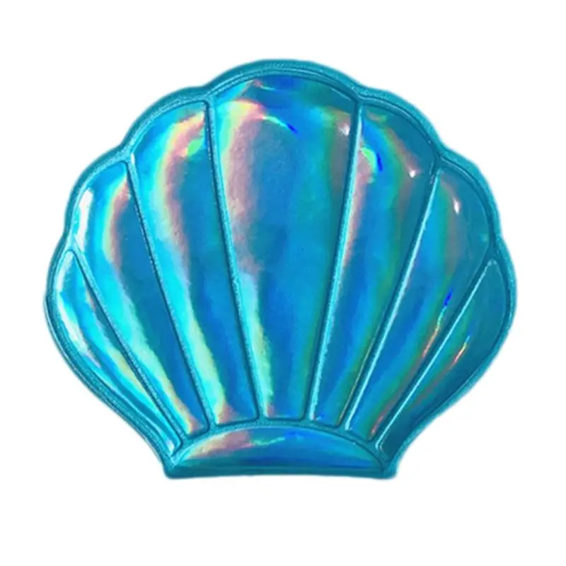Креативное голографическое компактное косметическое двухстороннее складное карманное зеркало в форме морской раковины радужного цвета - Цвет: 3