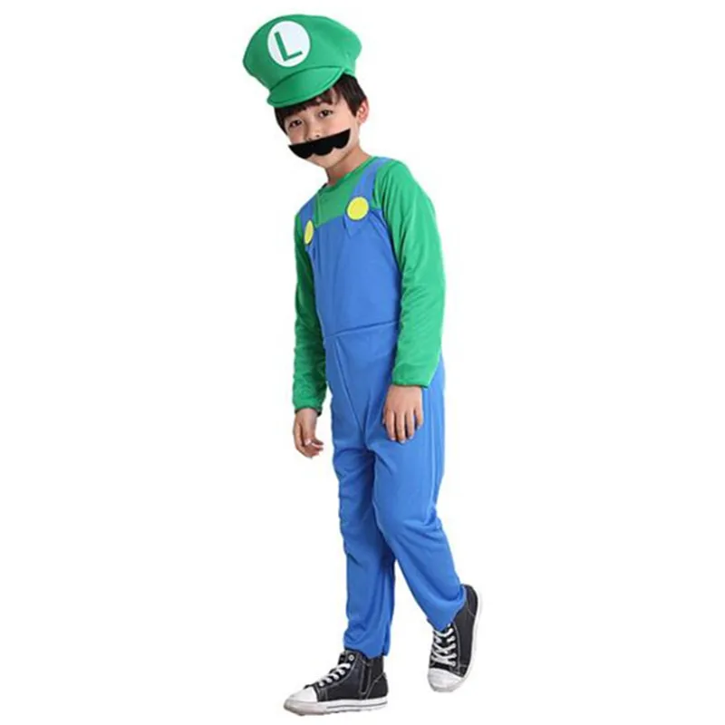 Kids Green Костюм супер Мэри на Хэллоуин для взрослых и детей; костюм для костюмированной вечеринки; костюм Марио из мультфильма; семейная одежда для детей - Color: Kids Green