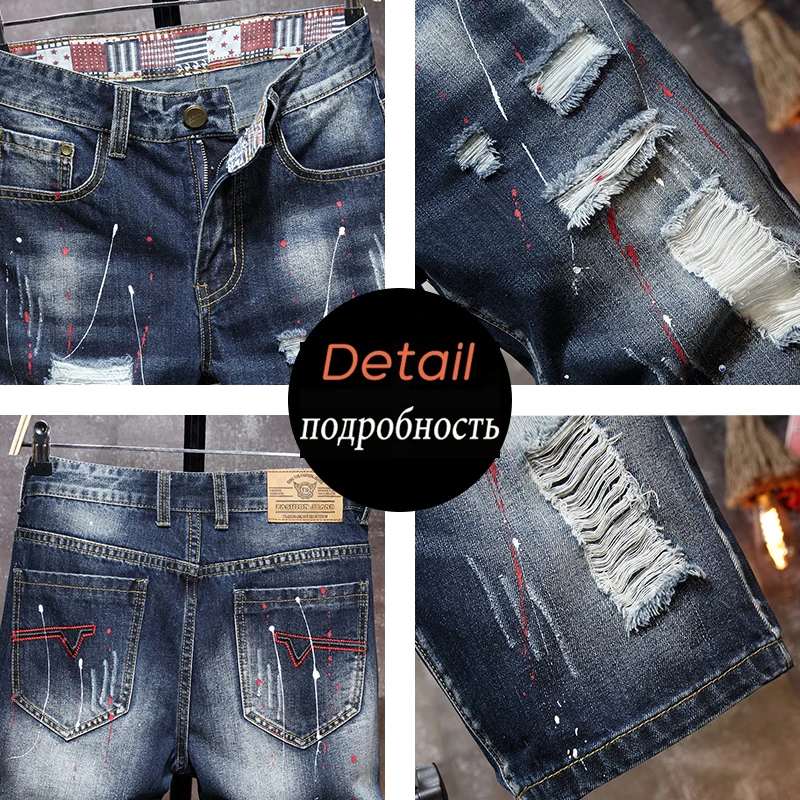 2021 New Spring Summer Men's Denim Shorts Men's Clothing Beach Ripped Jeans Denim Cotton Short Casual Business Social Men Shorts casual shorts for men