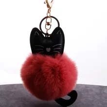 Горячая Pu Черный кот Pom-ключ "Помпон" кольцо сумка автомобиль кулон Kitty пушистый шар брелок кулон производители оптом
