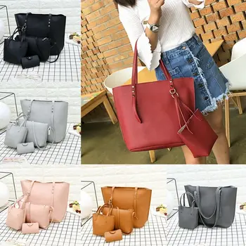 

4pcs Women Fashion Leather Handbag Shoulder Bag Tote Purse Messenger Satchel Set