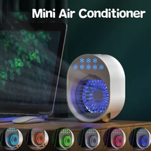 Top3-in-1 Portable Air Conditional Fan with 3-Gear Wind Speed Humidifier Night Light Rechargeable Office Personal Air Cooler Fan