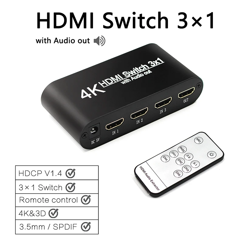 HOT-4K HDMI переключатель аудио сплиттер 3 в 1 выход экстрактор адаптер для xbox 360 PS4 Smart Android HDTV