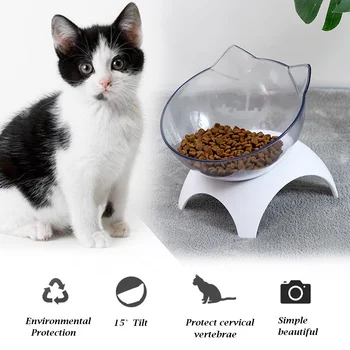 

Single/Double Cat Bowls With Raised Stand Pet Food Water Bowl Dog Feeder Protect The Spine Anti-slip Tilted Cat Bowl Pets Supply