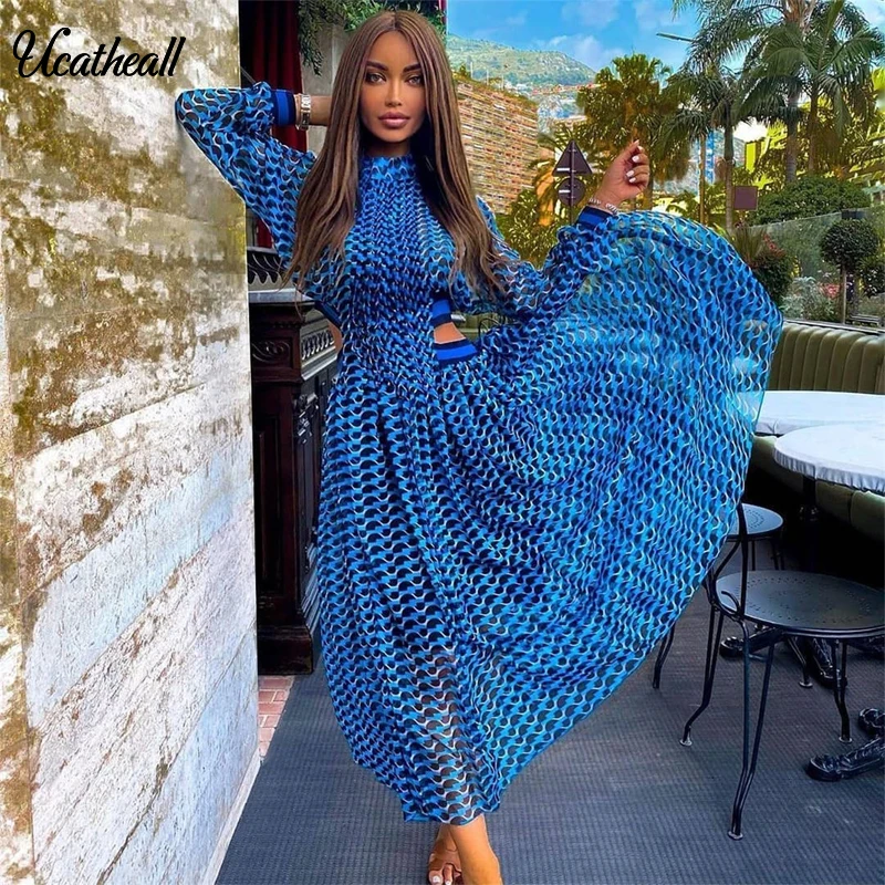 Turtleneck Neck Plaid Dress Catwalk Women Summer Long Sleeve Hollow Out Waist Maxi Long Dress Female Chiffon Vestidos Femme Turtleneck Neck Plaid Dress Catwalk Women Summer Long Sleeve Hollow Out Waist Maxi Long Dress Female Chiffon Vestidos Femme