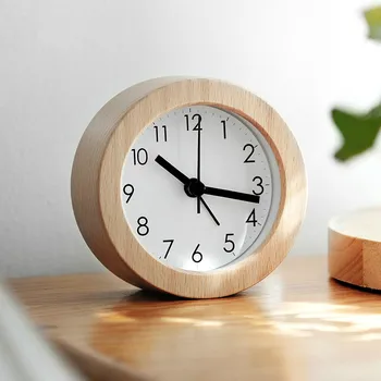 

Simple wooden alarm clock student dormitory mute bedside small alarm clocks home desktop round clock WY527