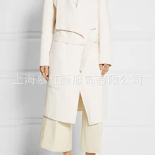 Длинный однотонный меховой воротник, длинное женское Шерстяное Пальто, элегантная повседневная Тонкая зимняя куртка, белое Модное теплое пальто из кашемира