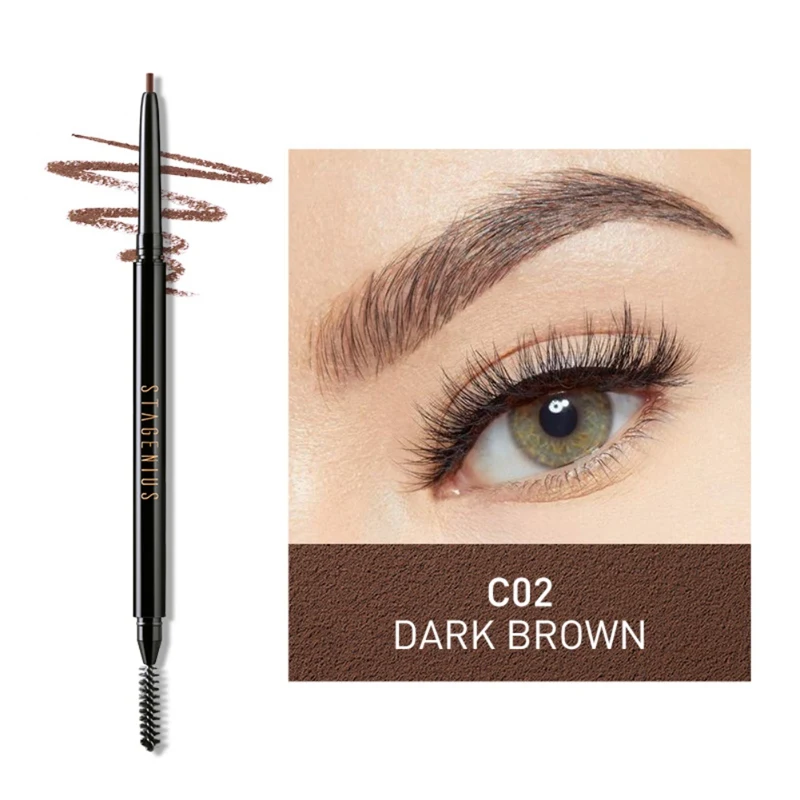 Waterproof Rotating Automatic Eyebrow Pencil Double-Headed Eyebrow Pencil Cosmetics Makeup Tint With Brush Tools - Color: C02