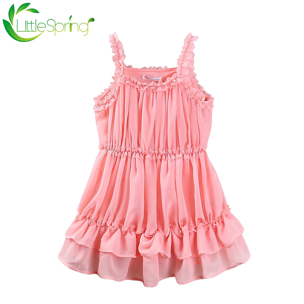 LittleSpring/платья для маленьких девочек Шифоновые плиссированные летние платья без