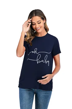 

large size women's short sleeve solid color maternity print T-shirt dress 2020 new hit maternity christmas pregnancy shirt