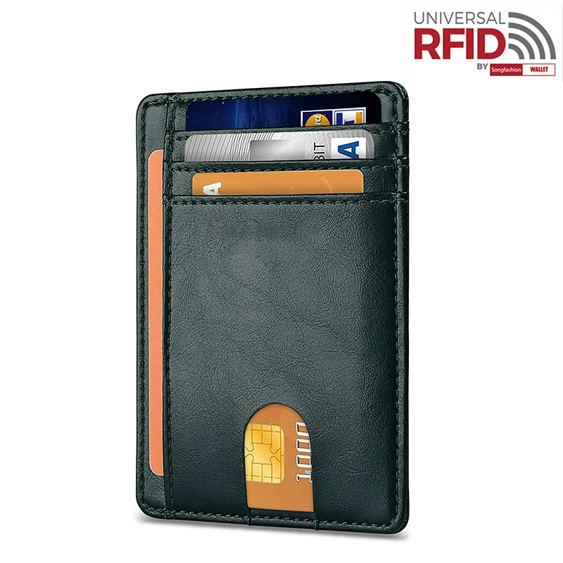 Dark Green Мужской кошелек из натуральной кожи, RFID, противоугонная кисть, твердый Кошелек для монет из воловьей кожи, много карт, держатель для карт - Цвет: Dark Green