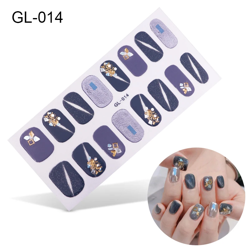 GL-014 Lamemoria, 16 типсов, для дизайна ногтей, полное покрытие, самоклеющиеся наклейки, Переводные обертывания, водонепроницаемые сверкающие наклейки для ногтей, наклейки для маникюра - Цвет: GL-014