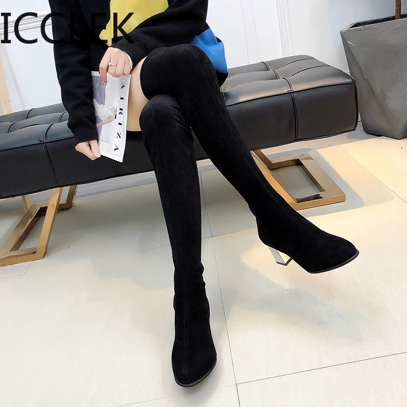 Size 35-43 Winter Over The Knee Boots Women Stretch Fabric Women Thigh High Sexy Woman Shoes Long Bota Feminina A039 women high heel boots