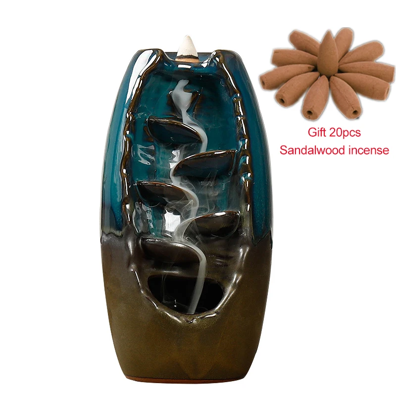 

Backflow Incense Burner Ceramic Handicraft Mountain River Waterfall Smoke Aromatic Incense Burner Holder Aromatherapy Home Decor