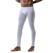 Men's Leggings Tight Elastic Underpant Man Ice Silk Silky Long Bottom Seamless Panties U-convex Trousers Men's Thin Home Pants