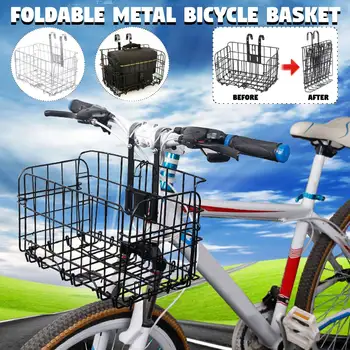 

Foldable Black Metal Wire Basket Front Bag Rear Hanging Basket For Mountain Bike Folding Bicycle Basket 2019 New