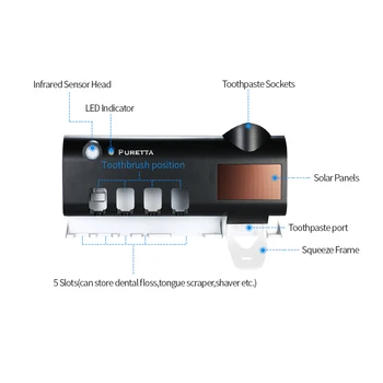 

Hot UV Toothbrush Sterilizer Solar Bathroom Wall Mount Toothbrush Rack Toothbrush Stand Brush Holder with Toothpaste Dispenser