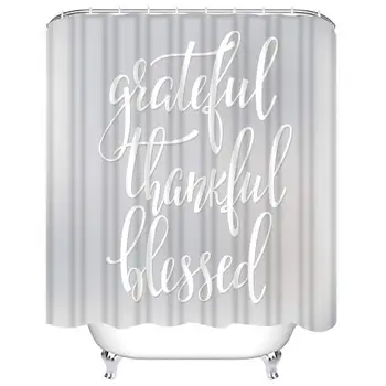 

Shower Curtain Sets Give Thanks Grateful Thankful Blessed Phrase Graphic Thanksgiving Day Polyester Fabric Decor with 12 Hooks