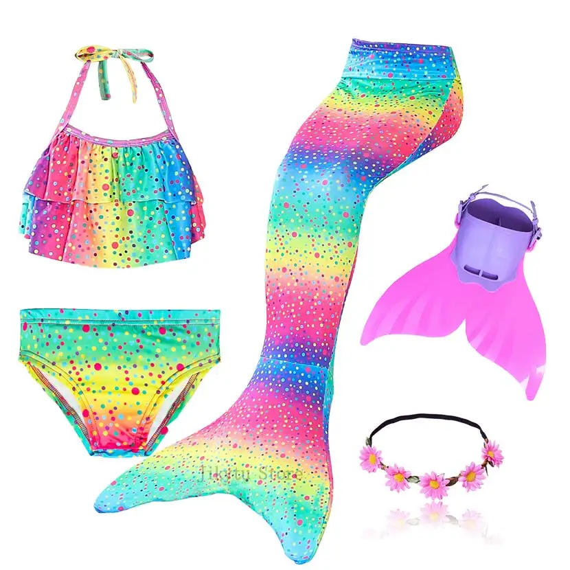 Kids Swimming Mermaid Tail Bikini Set can add with Monofin Flipper Ariel Costumes Cosplay Swimsuit Bathing Suit for Girls