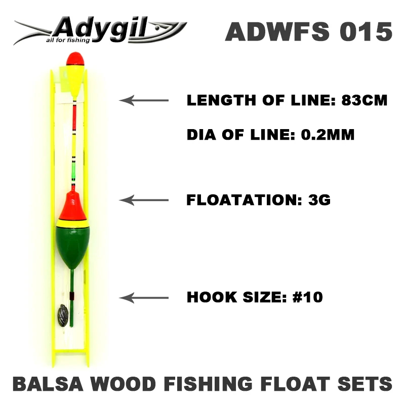 Adygil пробкового дерева поплавок наборы ADWFS 015 Floatation 3g длина линии 83 см крючок Размер#10 5 шт./лот