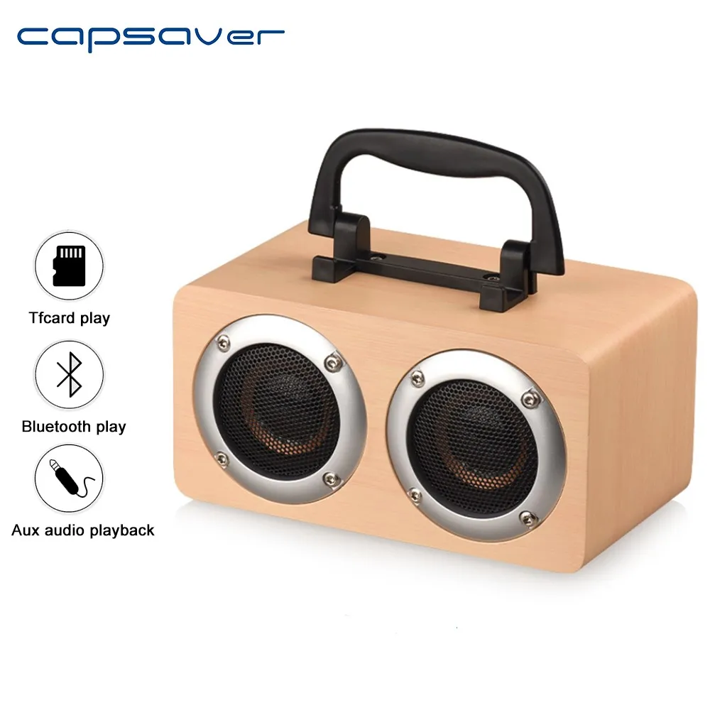 Capsaver bluetooth динамик деревянный музыкальный плеер беспроводной громкий с ручкой tf