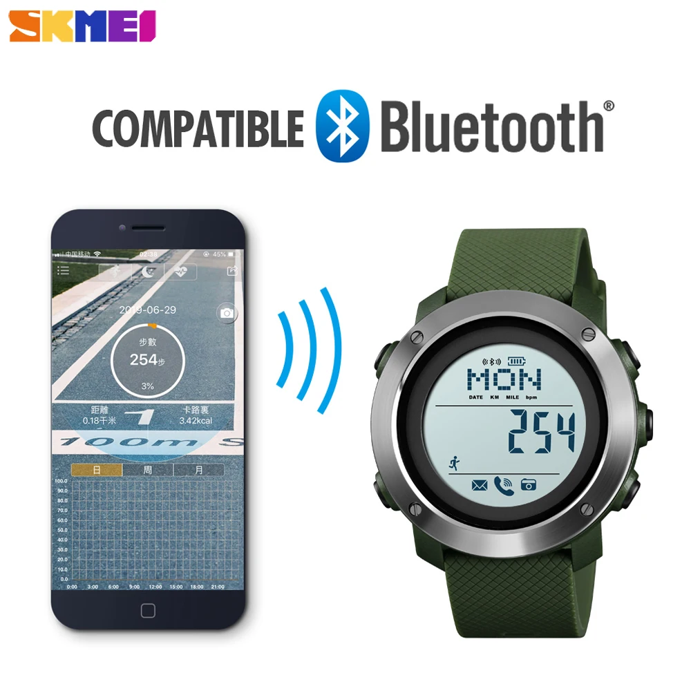 SKMEI умные Цифровые мужские часы компас пульсометр фитнес Bluetooth спортивные мужские часы водонепроницаемые Wriswatch reloj hombre 1511 1512