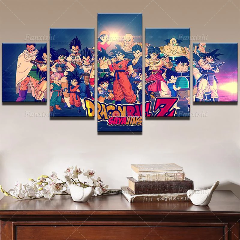 Dragon Ball Z Univers Saiyan 5 Panel Anime Poster Wall Art Canvas Painting Prints Modular Pictures Boy'S Living Room Home Decor | Дом и