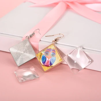 

10Pcs DIY Earring Hook Base Settings Square Round Pandant Cabochon Blank Base 12mm 20mm Glass Resin Jewelry Making