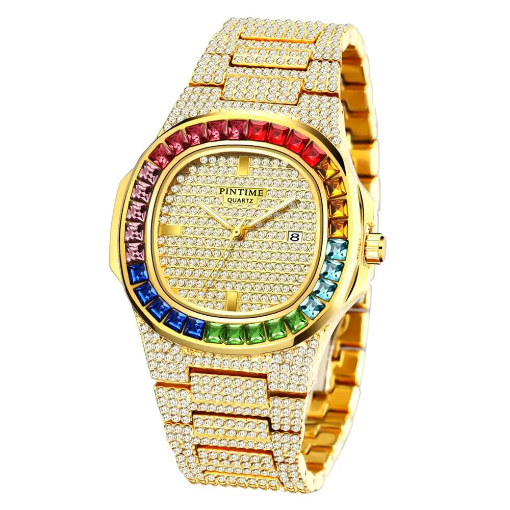 Мужские часы в стиле хип-хоп, с бриллиантами, Лидирующий бренд, Роскошные, стальные, Iced Out, водонепроницаемые, кварцевые, наручные часы для мужчин, часы, Relogio Masculino